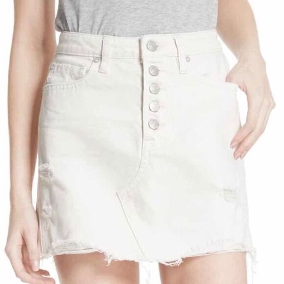 Free People | Destroyed Denim Mini Skirt | White - Picture 1 of 10